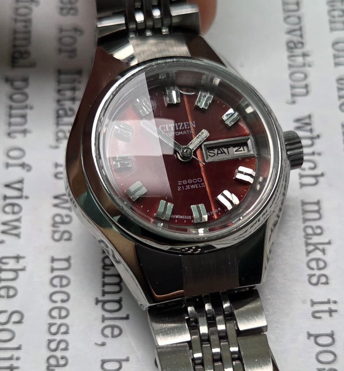 레어] 빈티지 시티즌 28800 하이비트 브라운판 컷유리 데이데이트 여성 상품이미지1