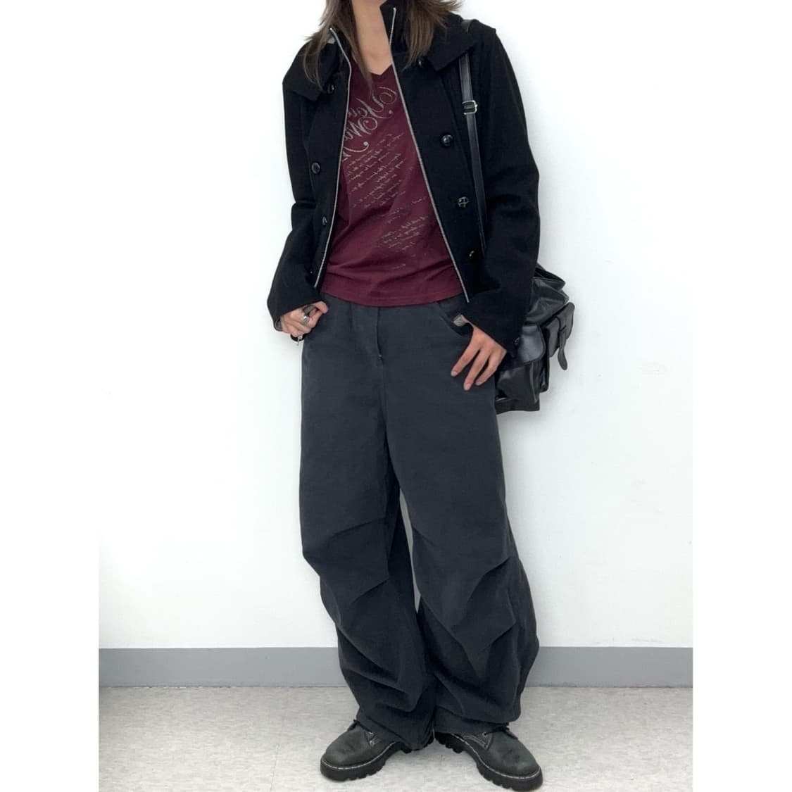 빈티지 블랙 하이넥 울 자켓 상품이미지5