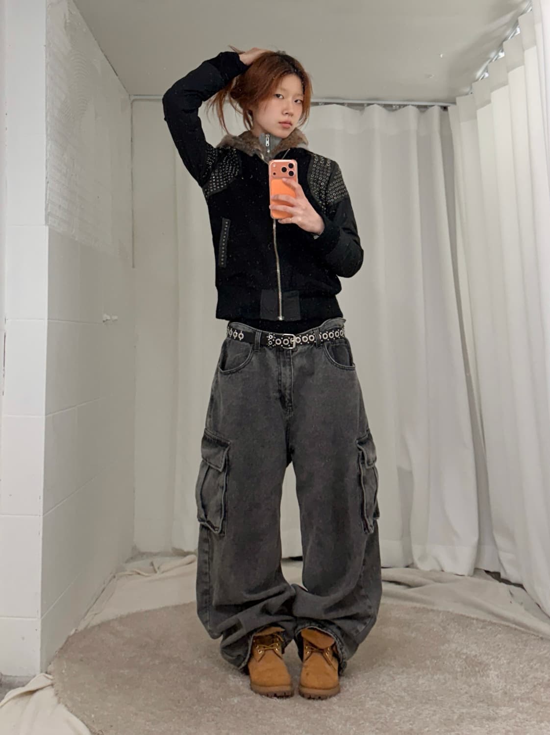 빈티지 무채색 펑크 아일렛 딱붙 작사 코디 세트 상품이미지1