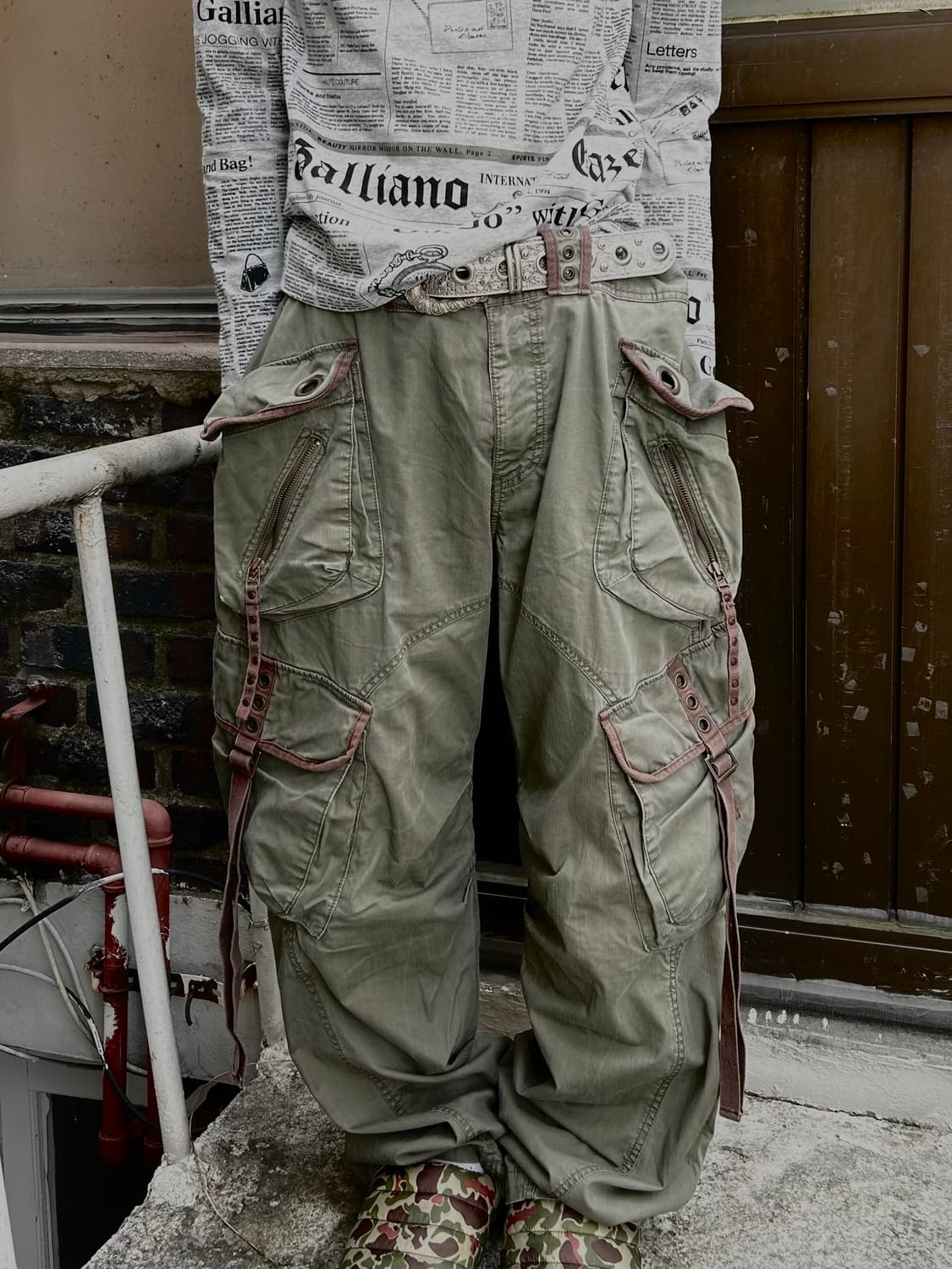 2000s vtg 멀티포켓 그런지 로프 디테일 카고팬츠 상품이미지1