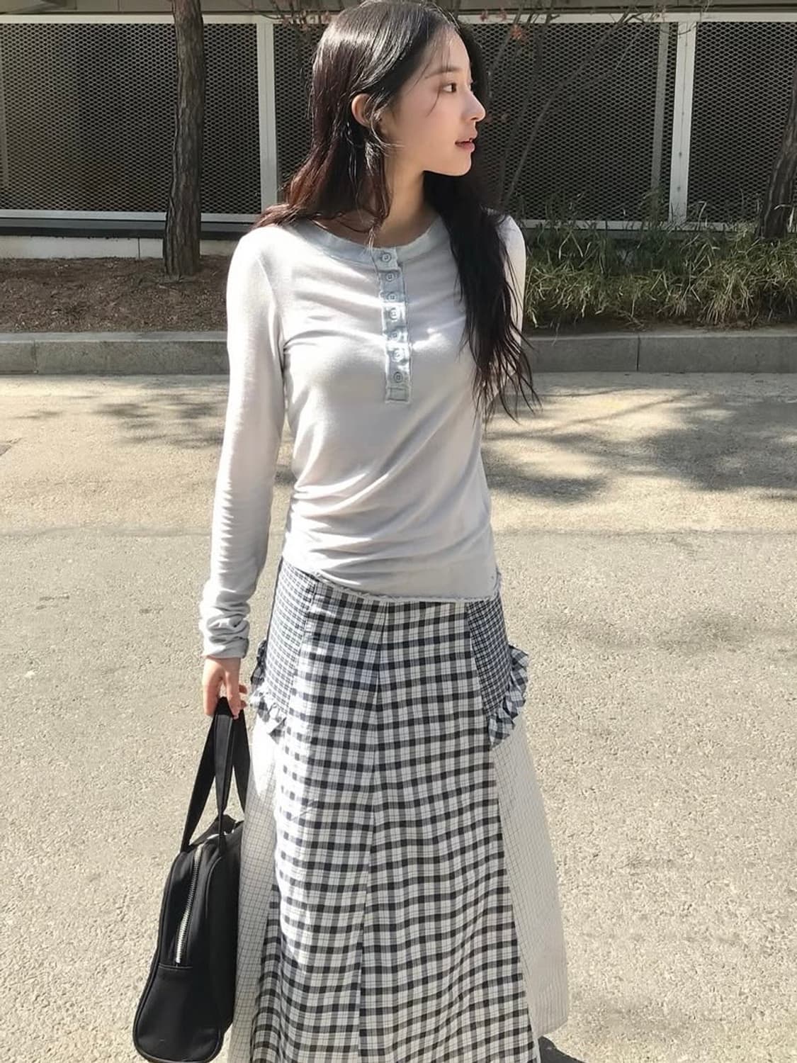 썬번프로젝트 체크 믹스 롱 스커트 상품이미지1