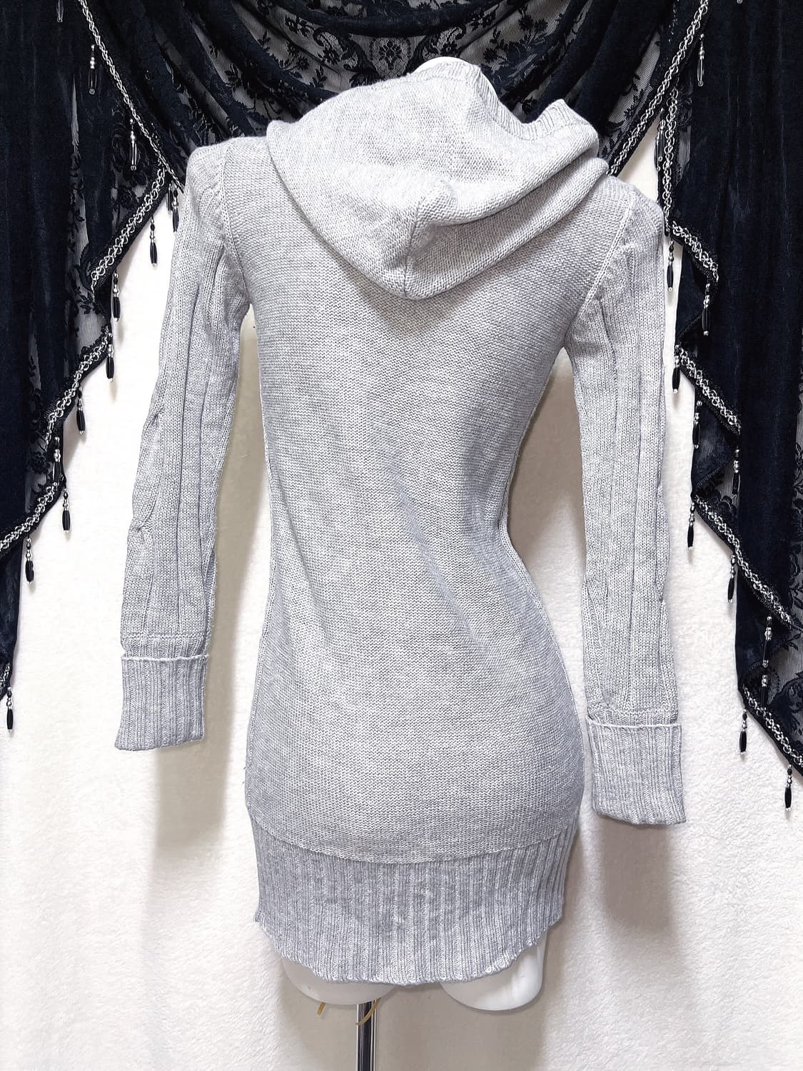 그레이 꽈배기 후드 니트원피스 가디건 로맨틱갸루 로걀 섹시 펑크 y2k 상품이미지9
