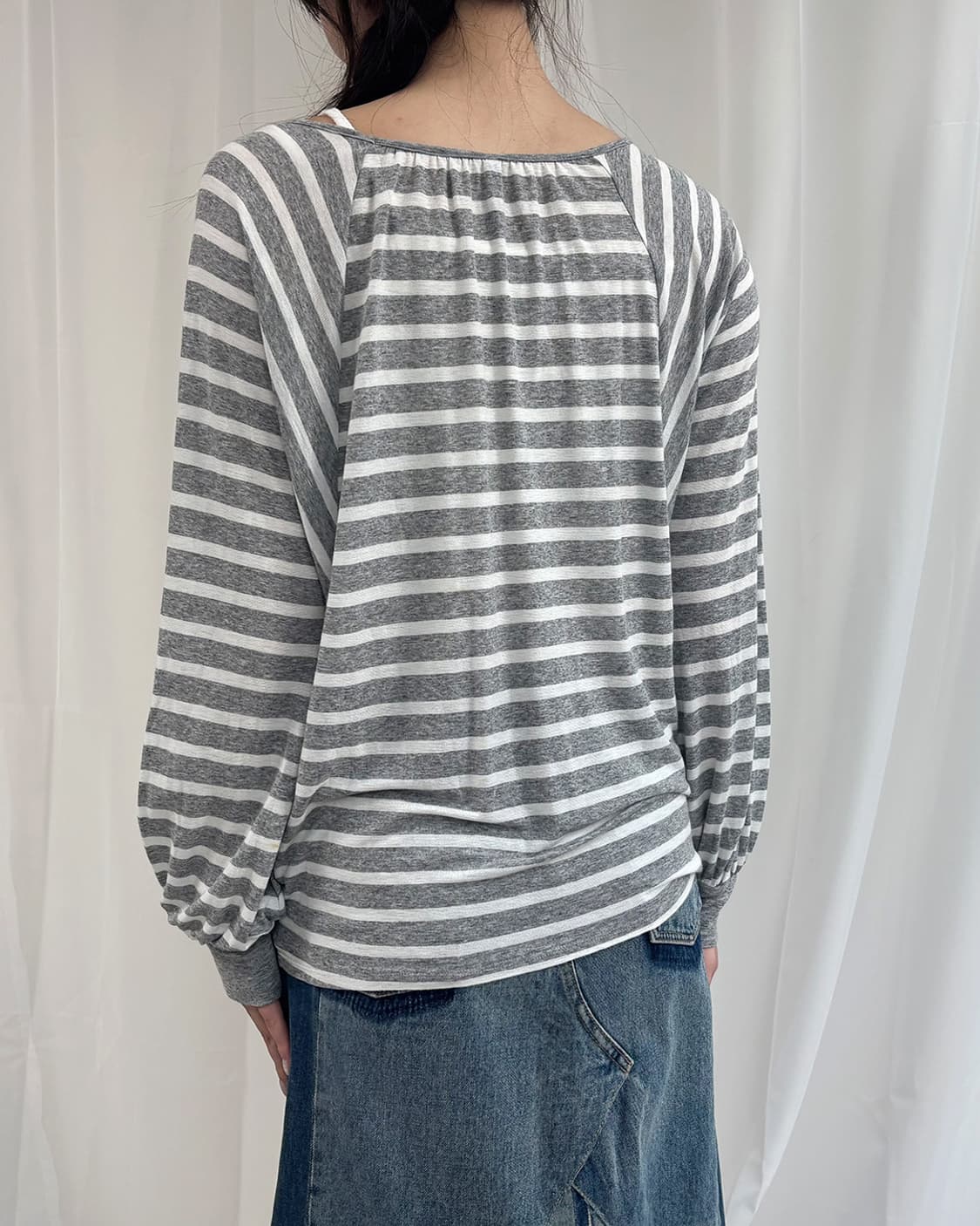 FAIRY SHADE 스트라이프 변형 긴팔 티 상품이미지2