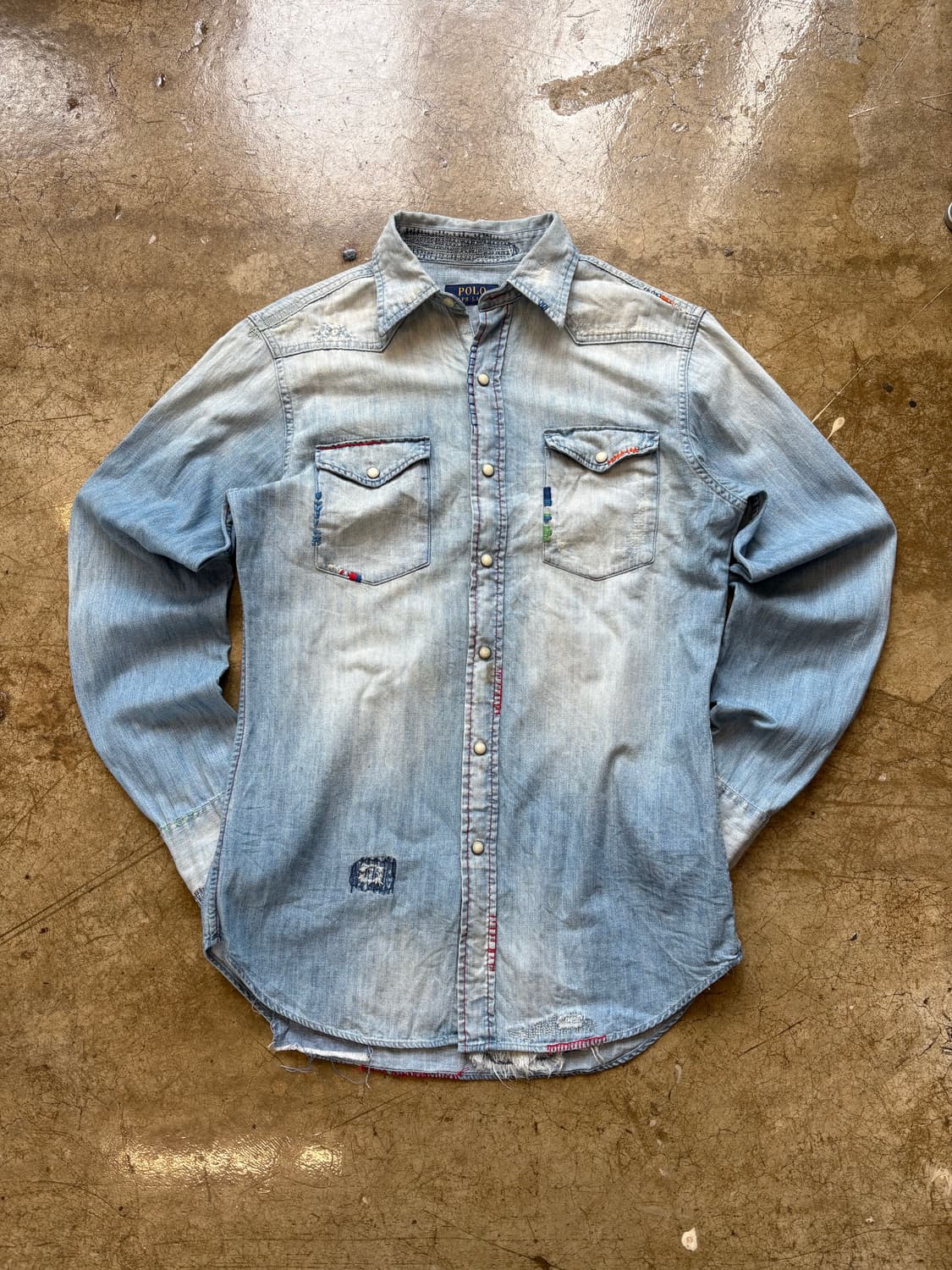 폴로 해변 자수 빈티지 아트웍 데님 셔츠 상품이미지1