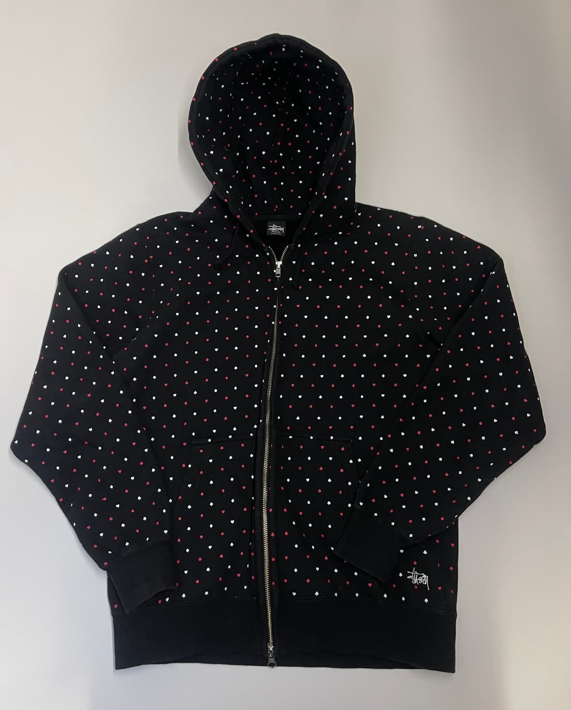 00s STUSSY 스투시 카드 패턴 후드 집업 M 상품이미지5