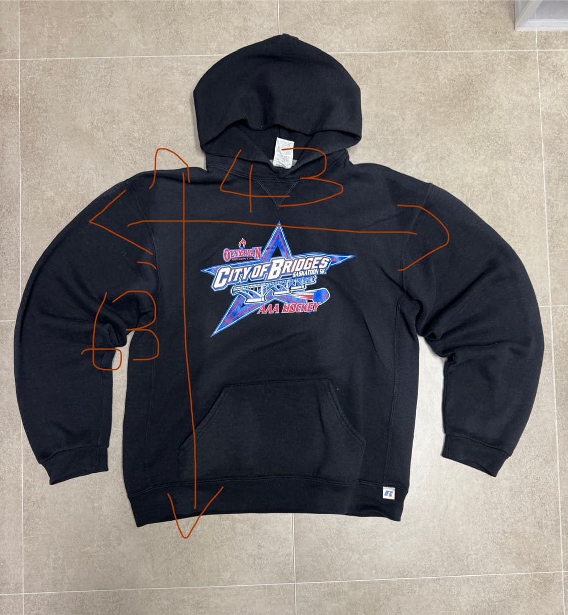 빈티지 러셀 애슬레틱 ‘AAA Hockey’ 그래픽 후드티 블랙 상품이미지5