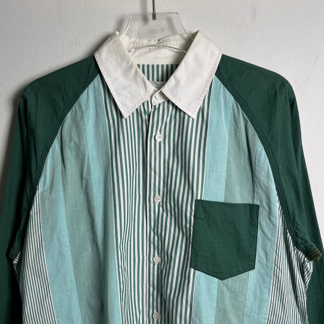16ss 꼼데가르송 간류 그린 배색 스트라이프 패치워크 셔츠 M 상품이미지5