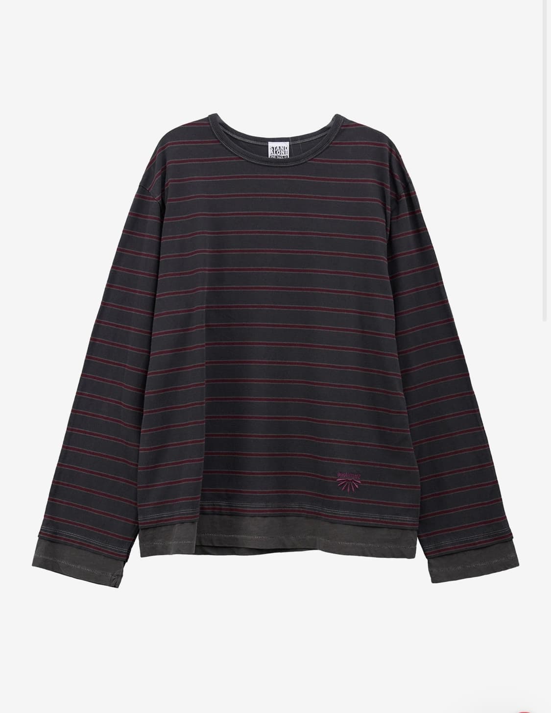스탠드얼론 레이어드 햄 스트라이프 롱 슬리브 버건디 상품이미지3