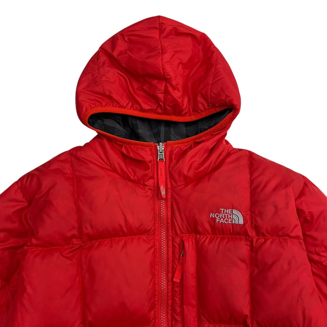 노스페이스 550 체크패턴 리버시블 오렌지 후드패딩 XL 상품이미지6