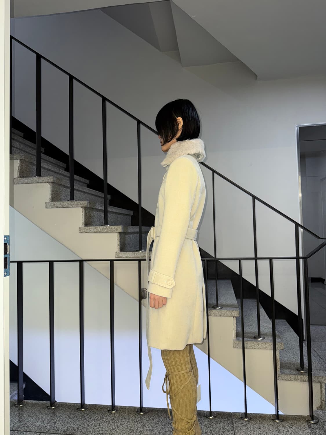 fur collar single coat 상품이미지3