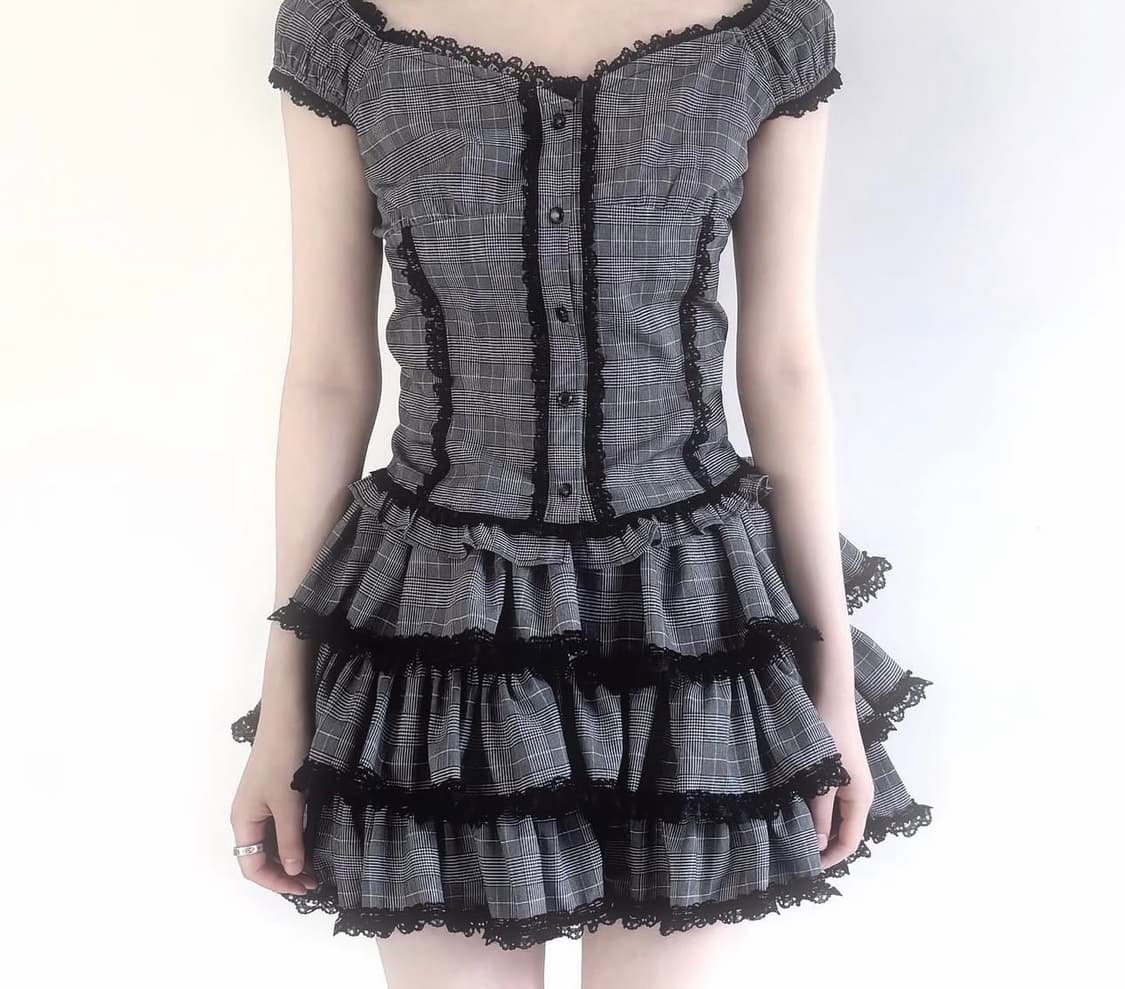 에테르생츄어리 레이스 스커트 체크 상품이미지1