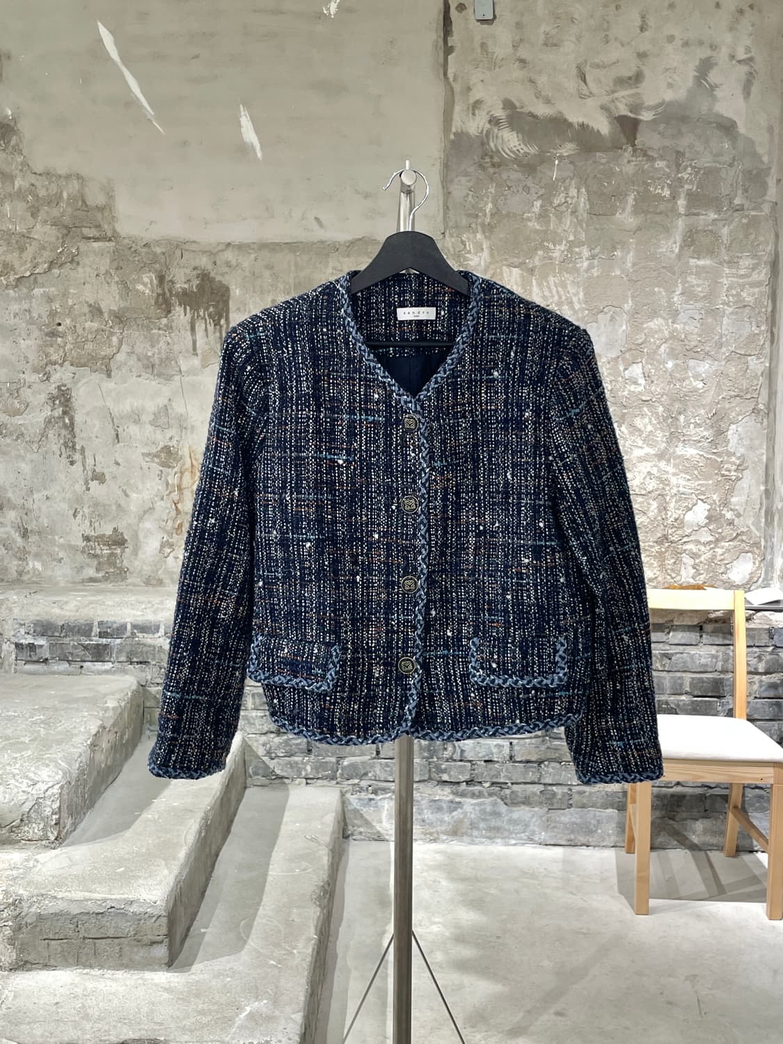 산드로 블루 아크릴 울 트위드 자켓 상품이미지1