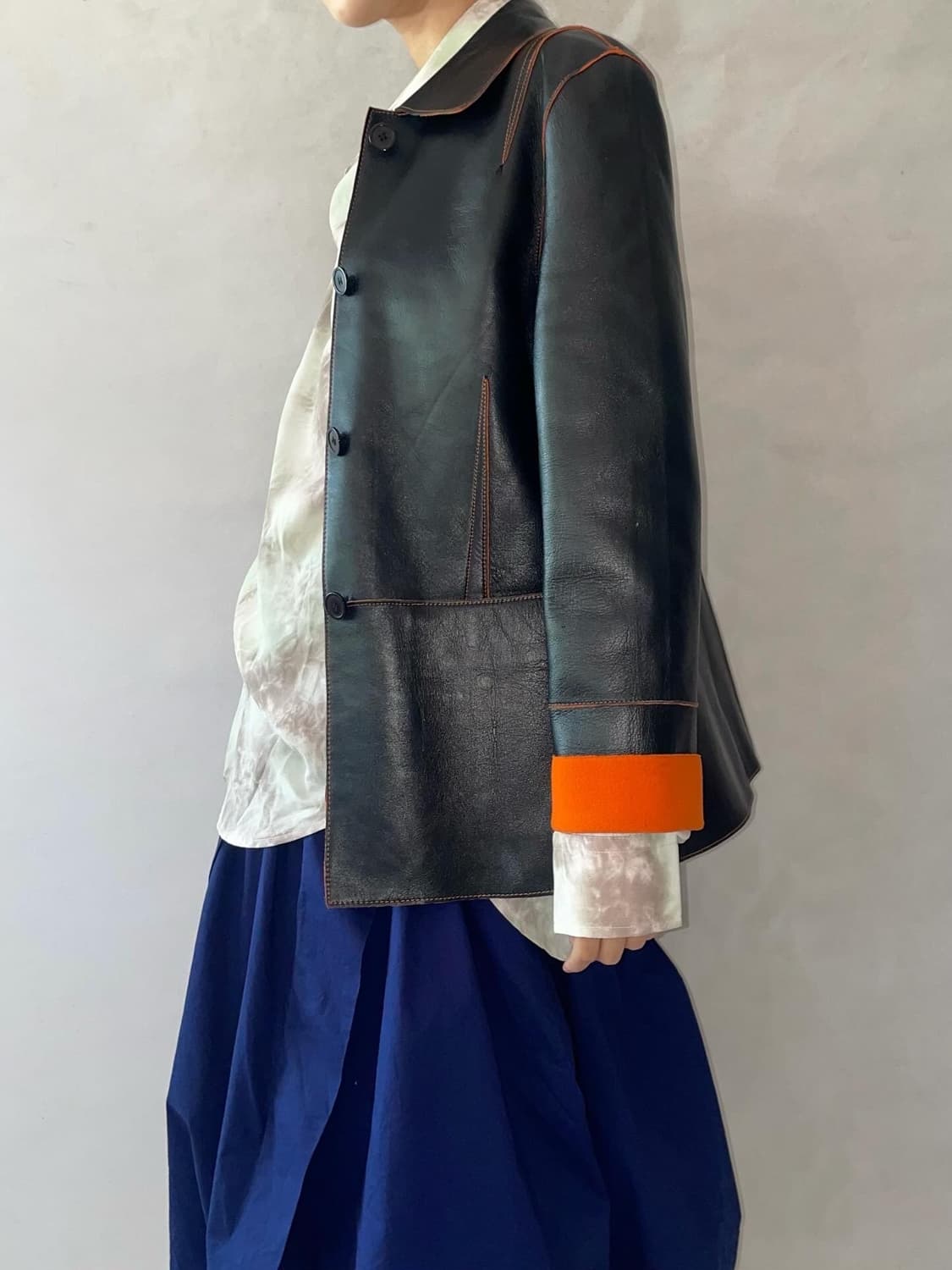 Orange stitch leather jacket 상품이미지5