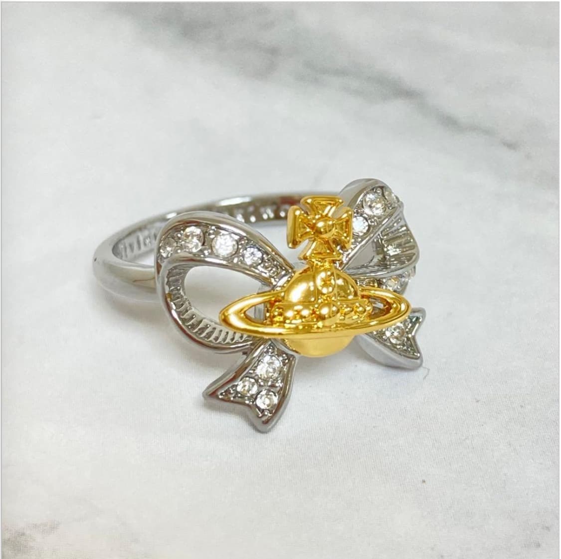 비비안웨스트우드 아카이브 실버 골드 리본 orb링 반지 상품이미지1