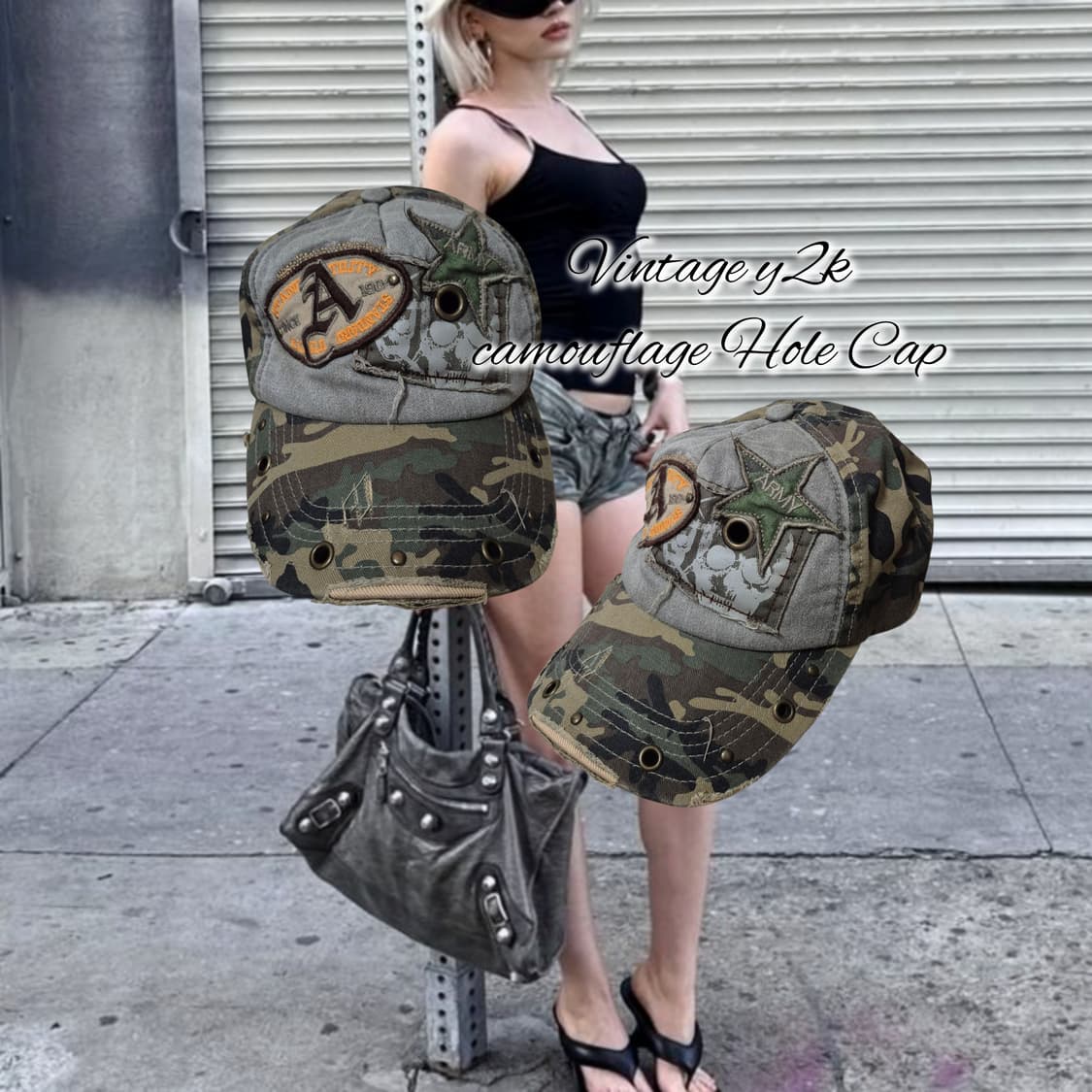 Vintage y2k camouflage Hole Cap 상품이미지1