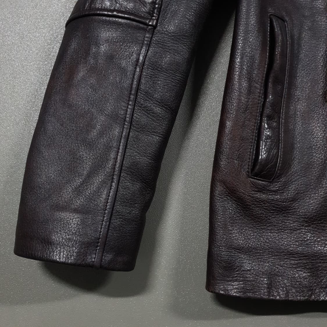 실측 M) 빈티지 양가죽 램스킨 엘보 디테일 레더 후드 자켓 브라운 상품이미지3