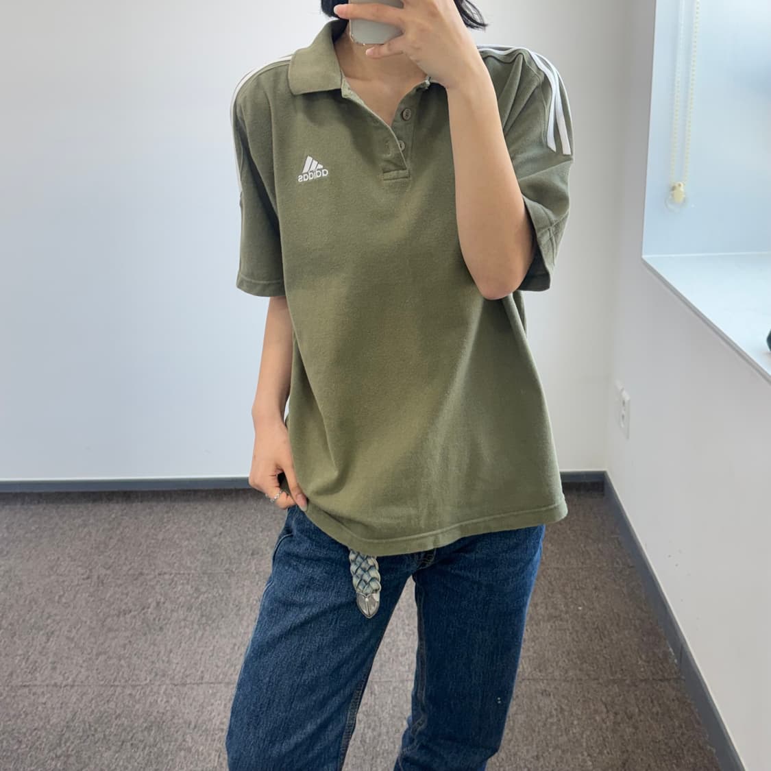Adidas 아디다스 삼각로고 카키 카라 반팔  상품이미지2