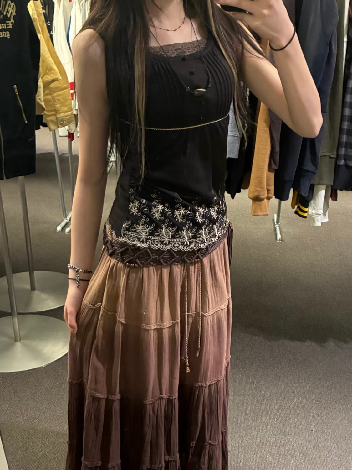 M)Japanese vintage 여성 브라운 자수 나시 상품이미지2