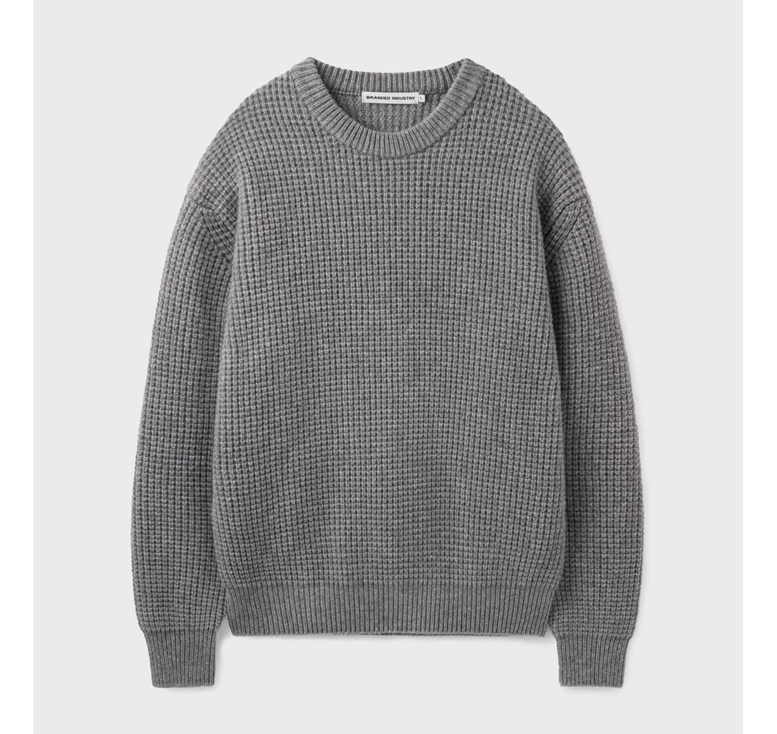 [M] 브랜디드 체인 울 니트 스웨터 헤비 그레이 상품이미지1