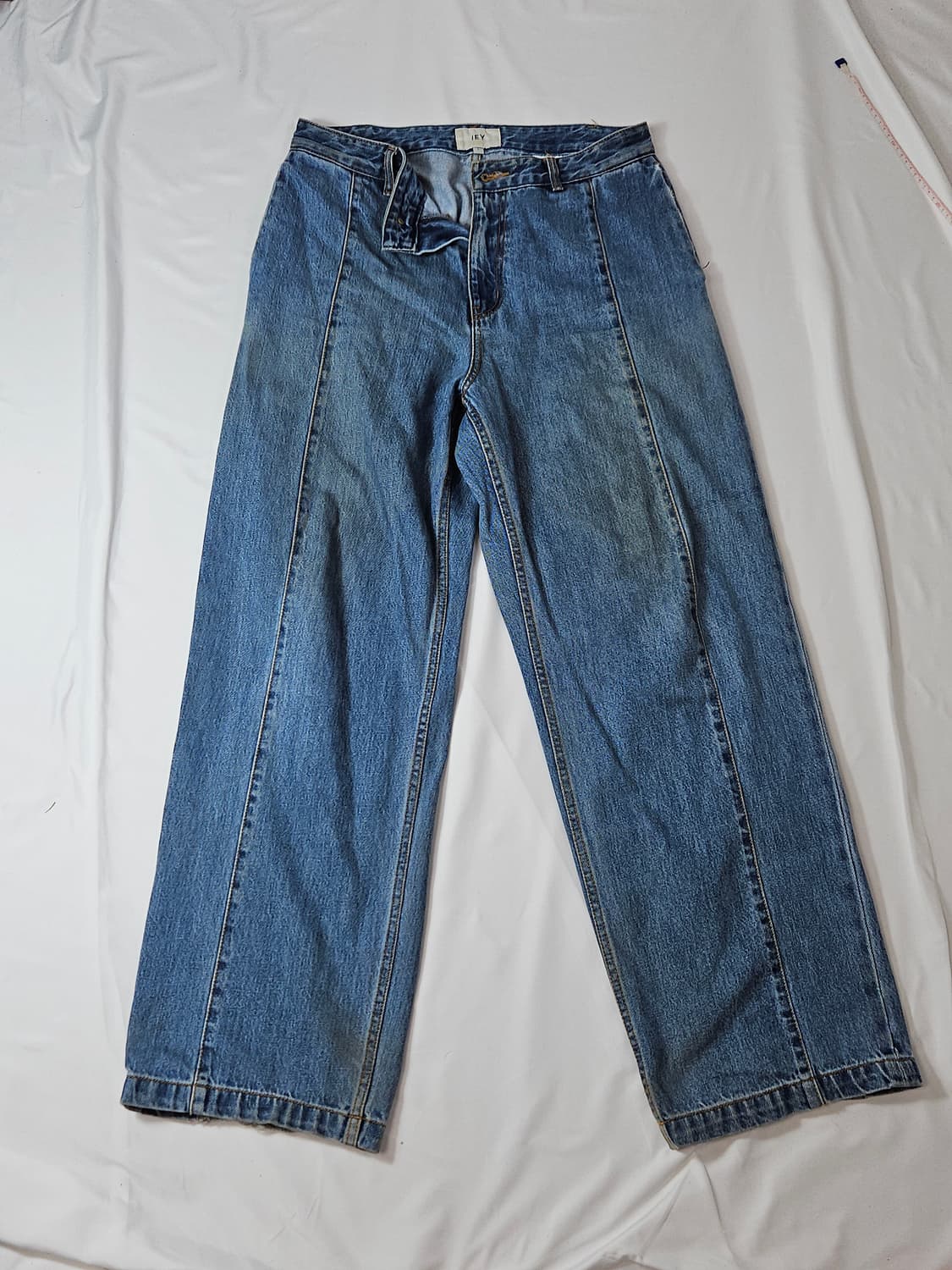 IEY 이에이 핀턱 와이드 데님팬츠 데미지 진 청바지 L 3사이즈 상품이미지1