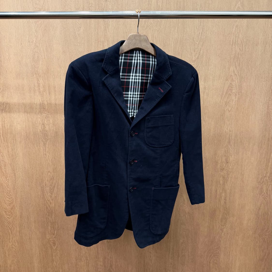 버버리 블랙 라벨 코튼 자켓 테일러드 체크 패턴 라이닝 디테일 네이비 상품이미지2