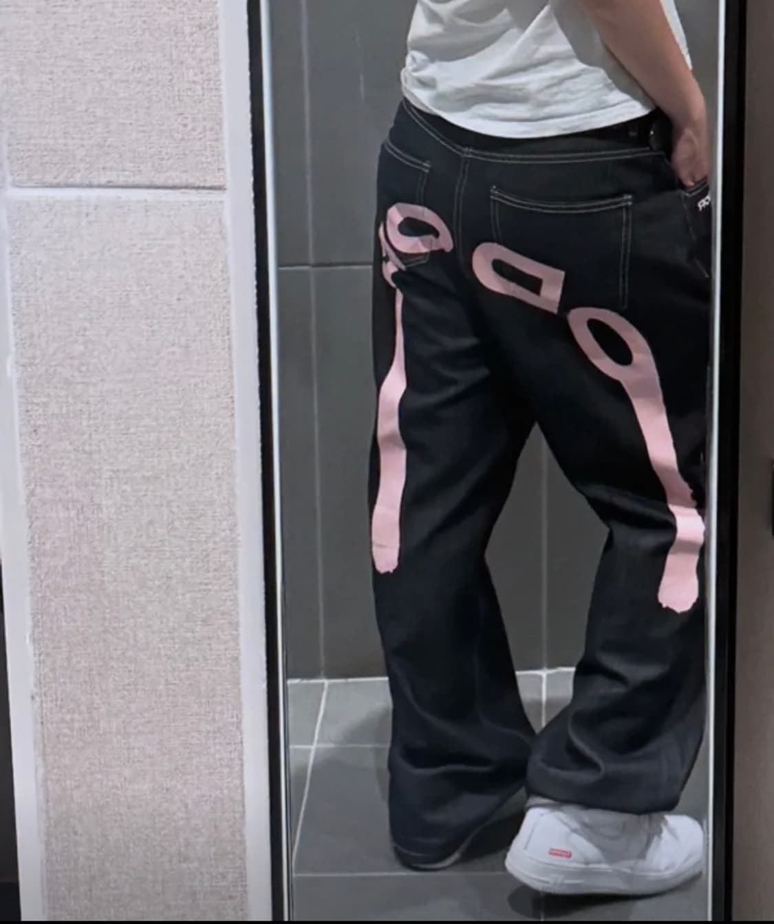 최저가 새상품) 오도어 logo drop denim in pink 상품이미지1