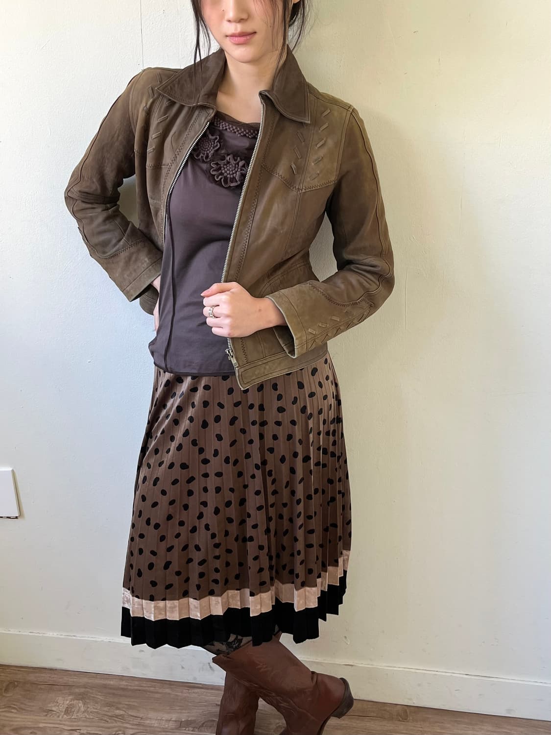 Miss ALICE 올리브카이 레더 자켓 상품이미지7