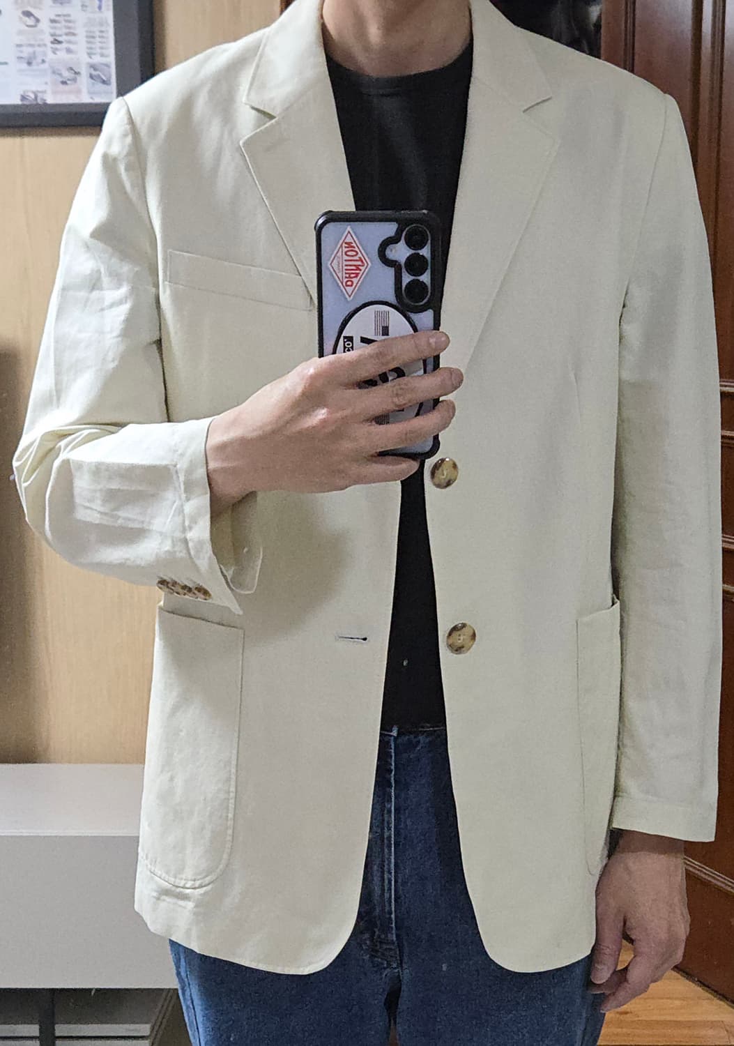 (착샷) 던스트 린넨 자켓 유니섹스 클래식 리넨 크림 상품이미지7