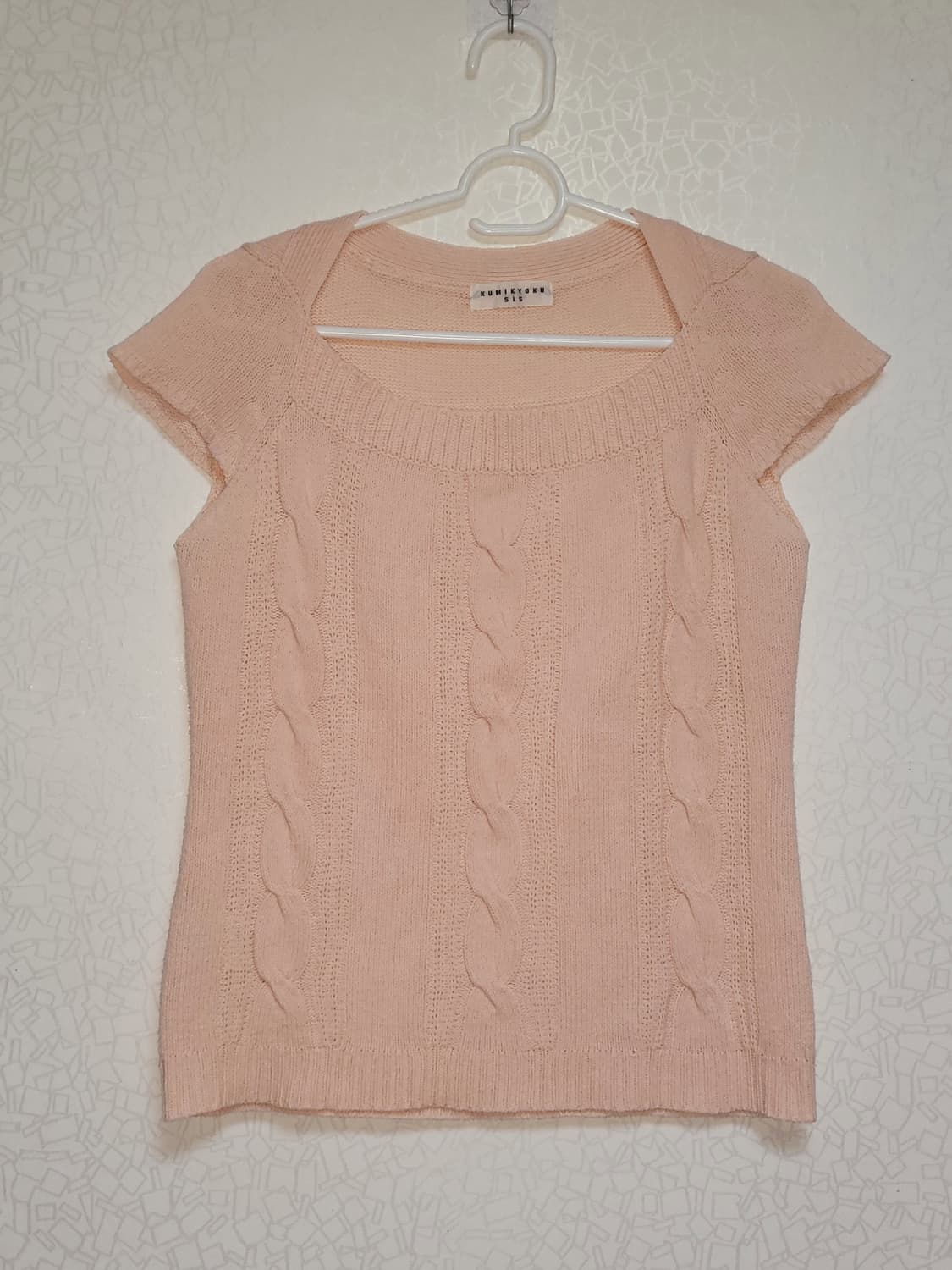 반소매 꽈배기 핑크 니트 상품이미지1