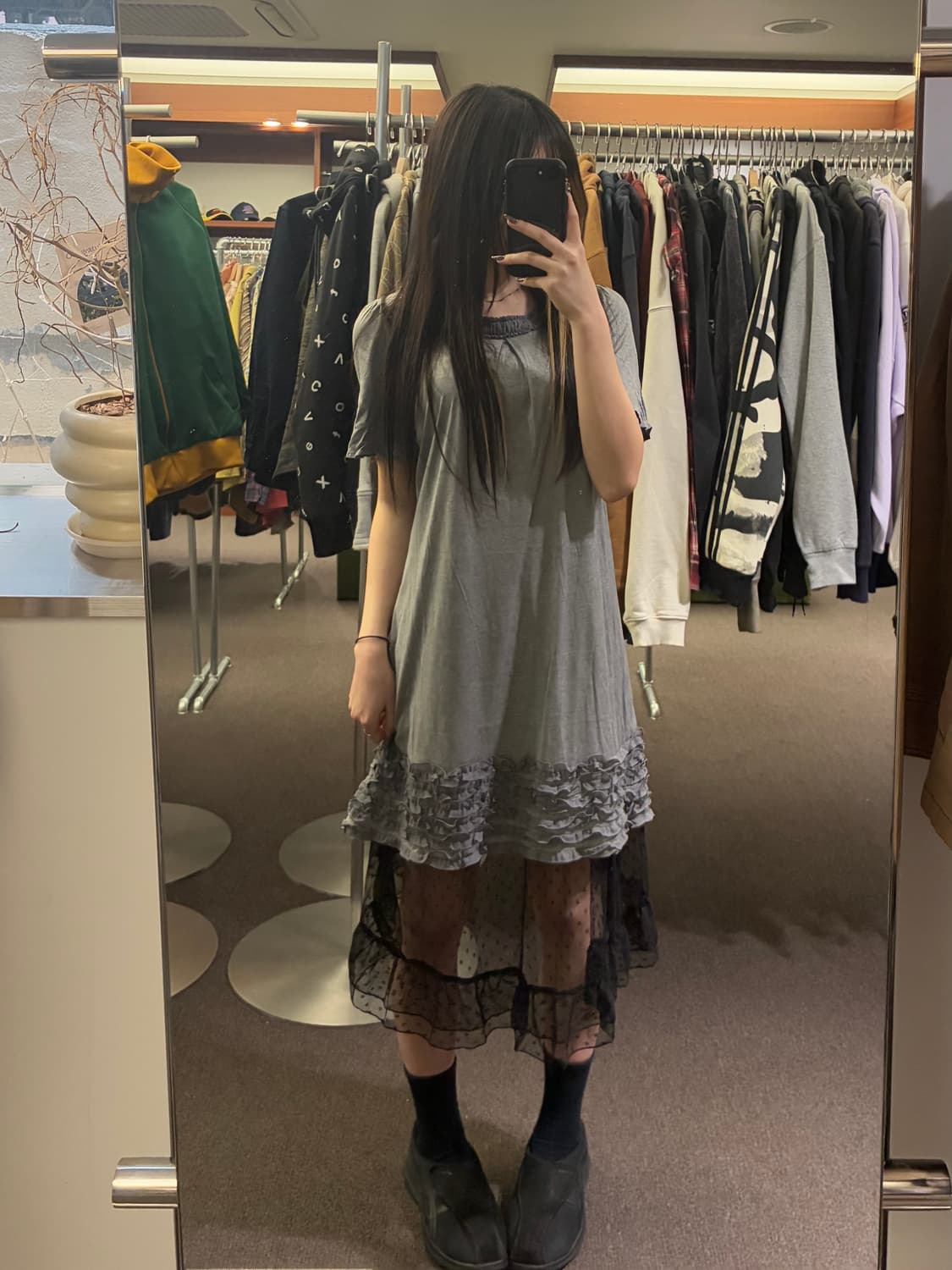 42)Rose Tiara vintage 페미닌 레이스 그레이 원피스 상품이미지1