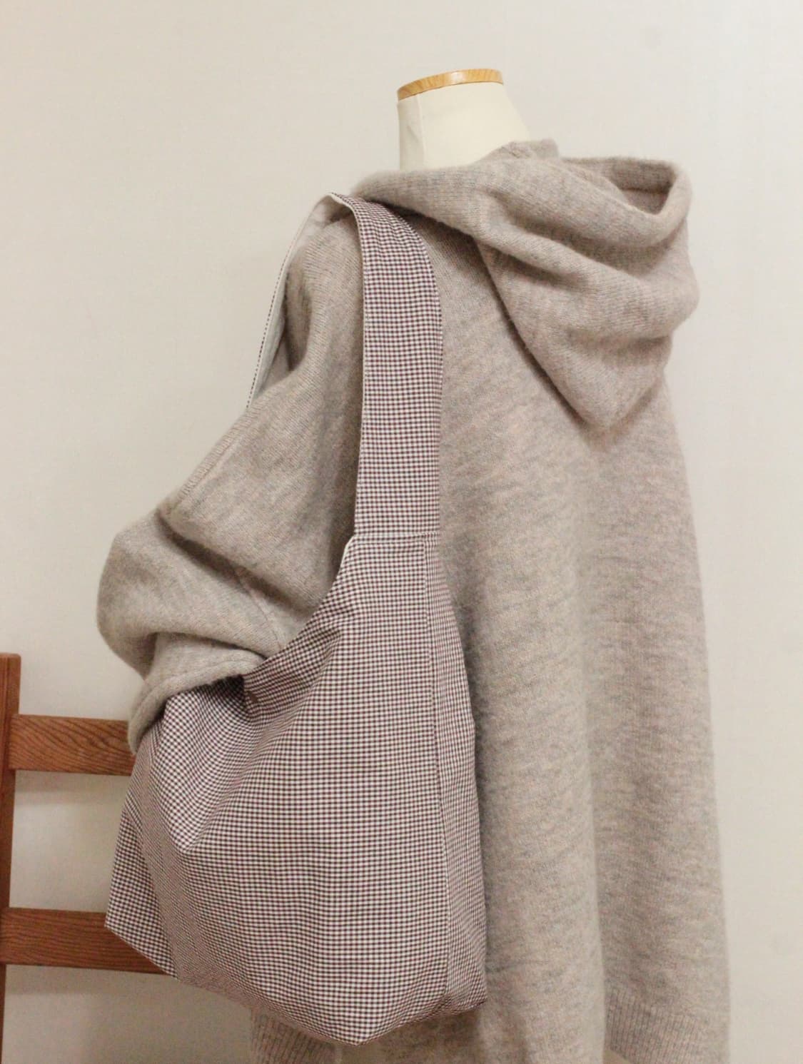 핸드메이드 브라운체크 가방 원핸들백 상품이미지1