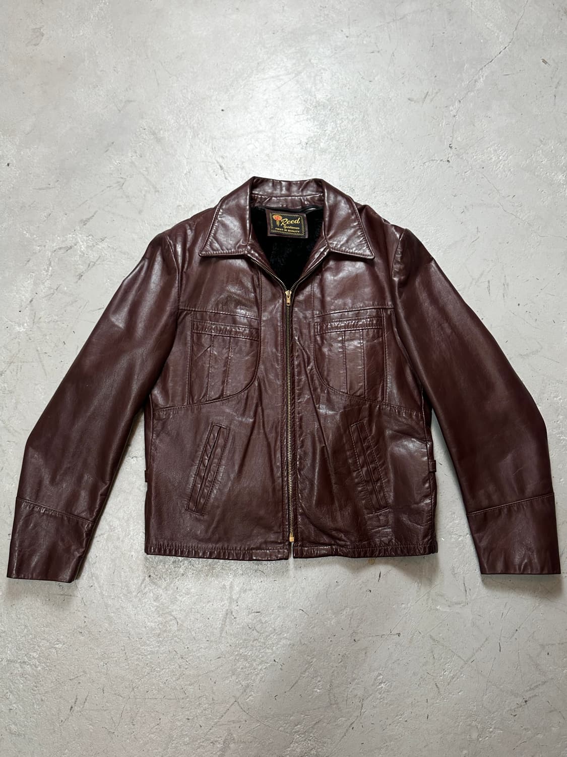 70's 빈티지 버건디 크롭 레더 자켓 파이트 클럽 상품이미지1