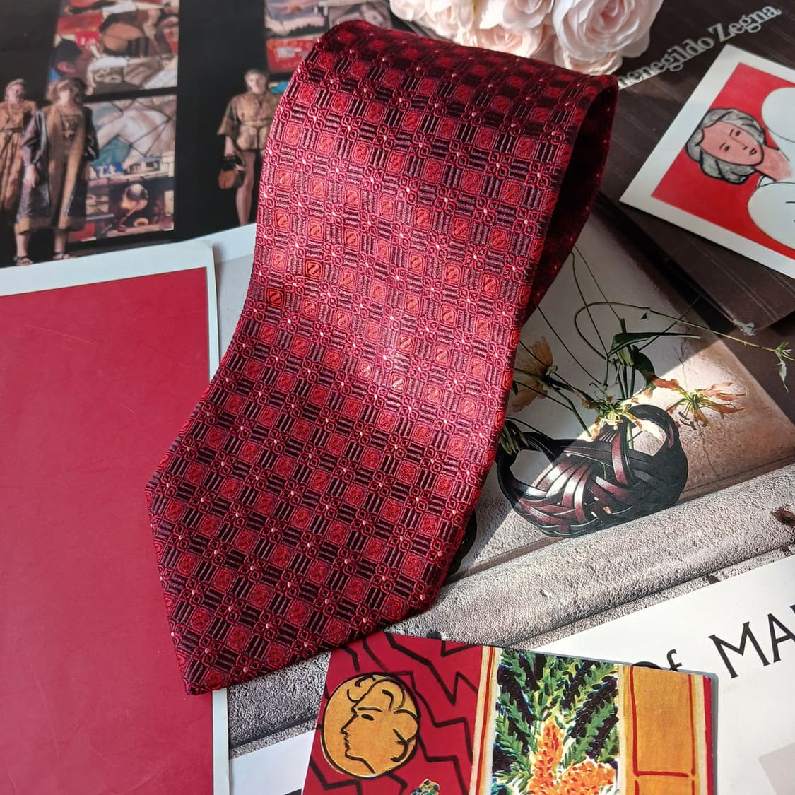 제냐 실크 레드 자카드 넥타이 9.4cm A+등급 A19622
 상품이미지3