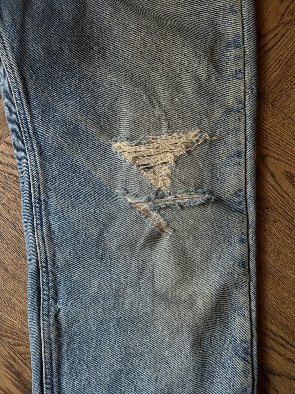 [34]칼하트 USA 체크 라이닝 디스트로이드 워크 데님 팬츠 상품이미지5