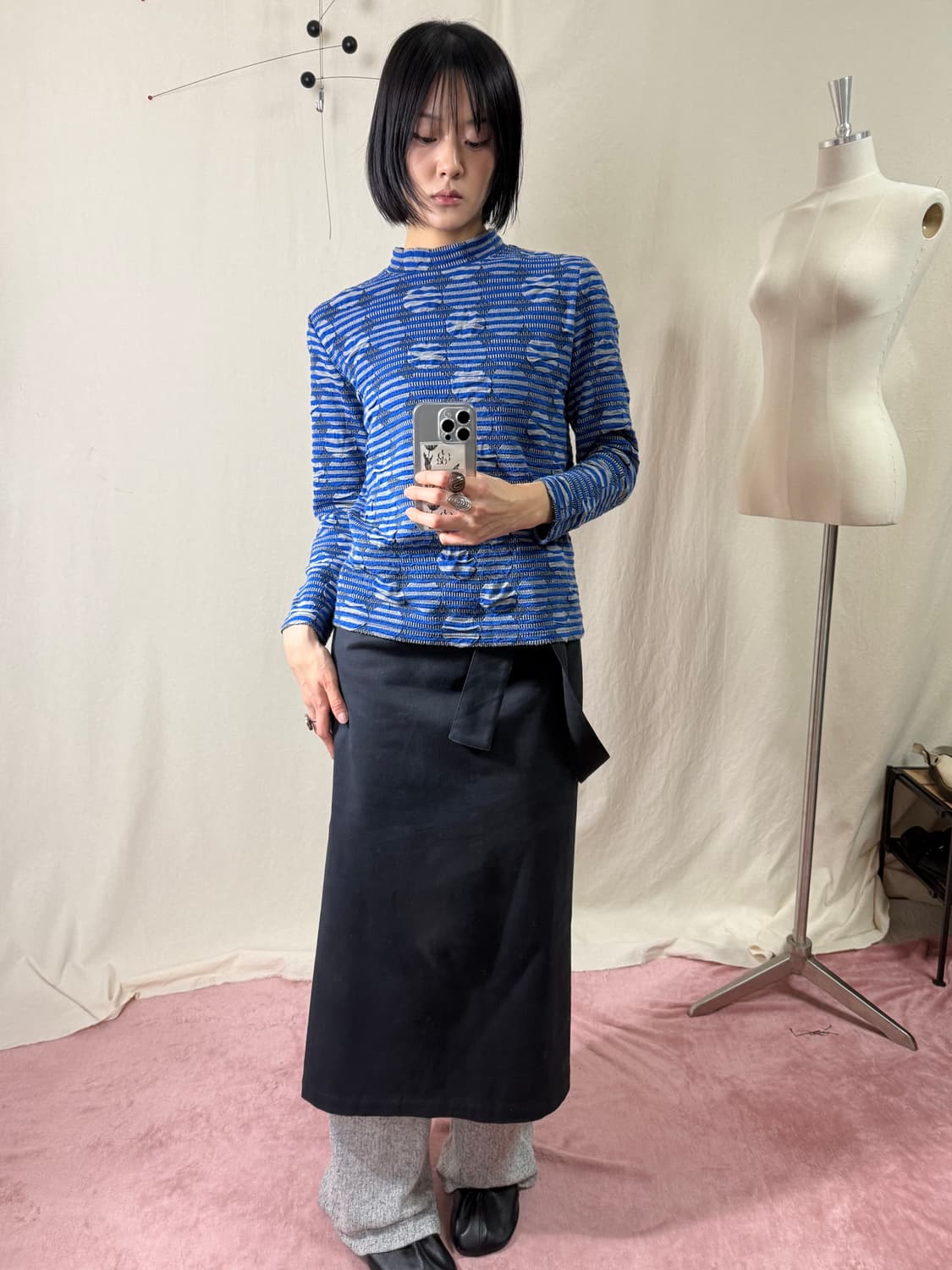 (새상품) Qtume 서스펜더 스트레이트 스커트 상품이미지3