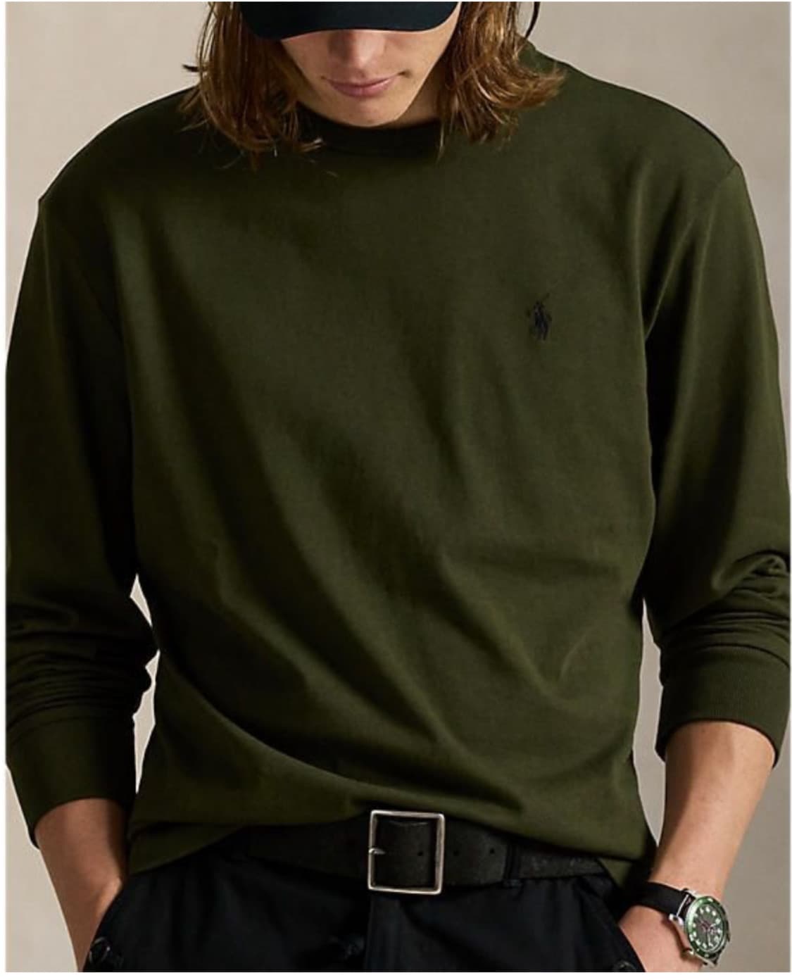 [M] 폴로 랄프로렌 클래식핏 저지 롱 슬리브 티셔츠 컴퍼니 올리브 상품이미지4