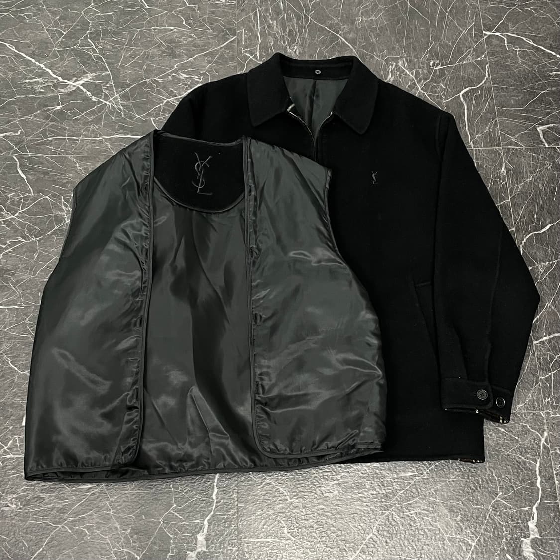 L(XL) 입생로랑 빅로고 블랙 모직 블루종 자켓 상품이미지1