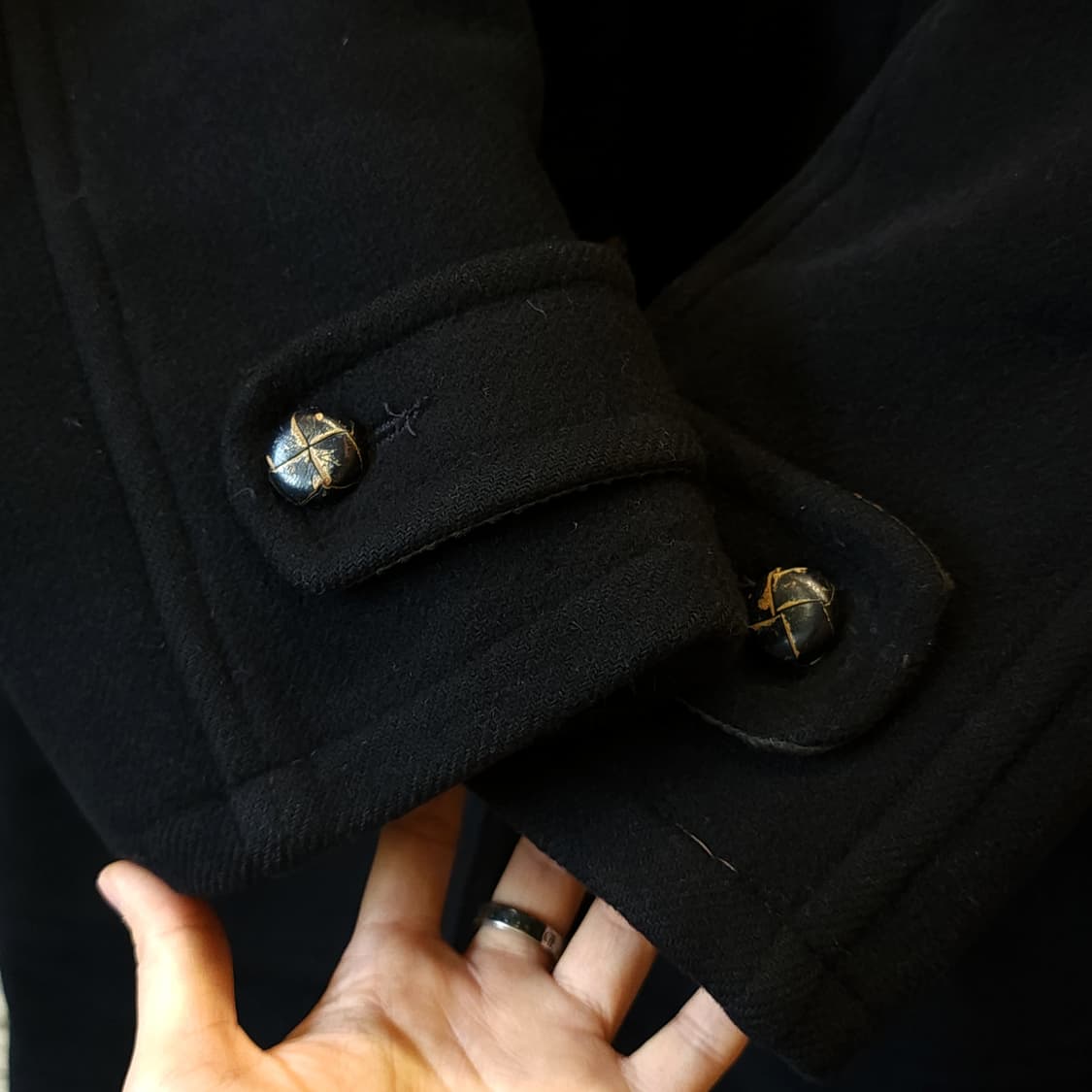 90s 잉글랜드 더플코트 플레드 체크 헤비울 빈티지 코트 블랙 50 상품이미지5