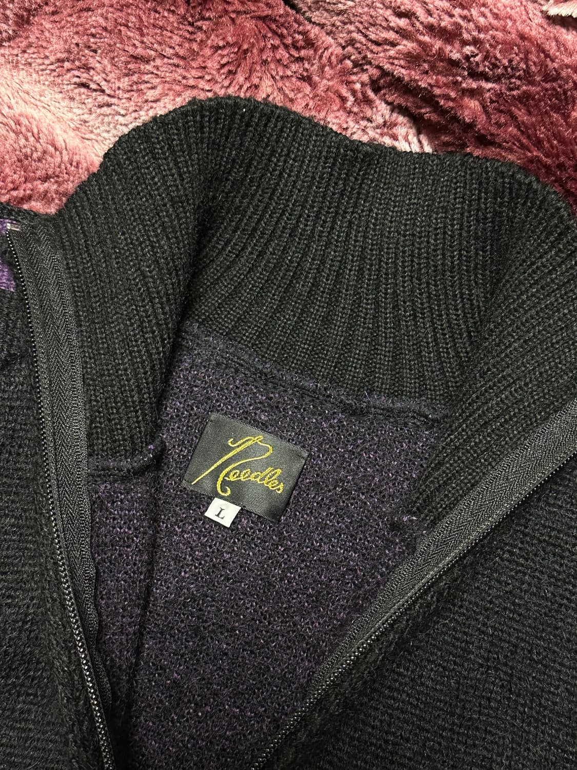 [L]빔즈 니들스 모헤어 니트집업 퍼플블랙 상품이미지5