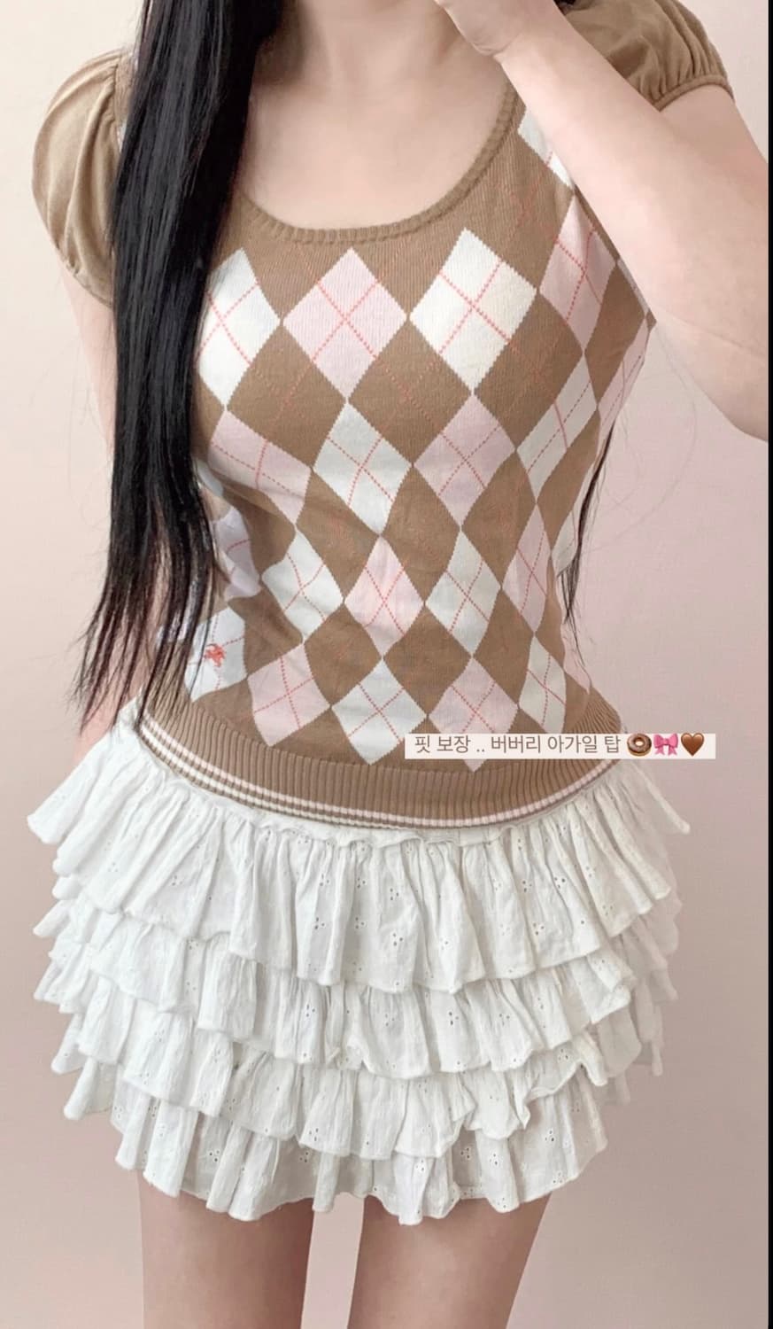 버버리 대장 블루라벨 아가일 브라운 핑크 퍼프 니트 반팔 라떼갸루 오월 상품이미지3