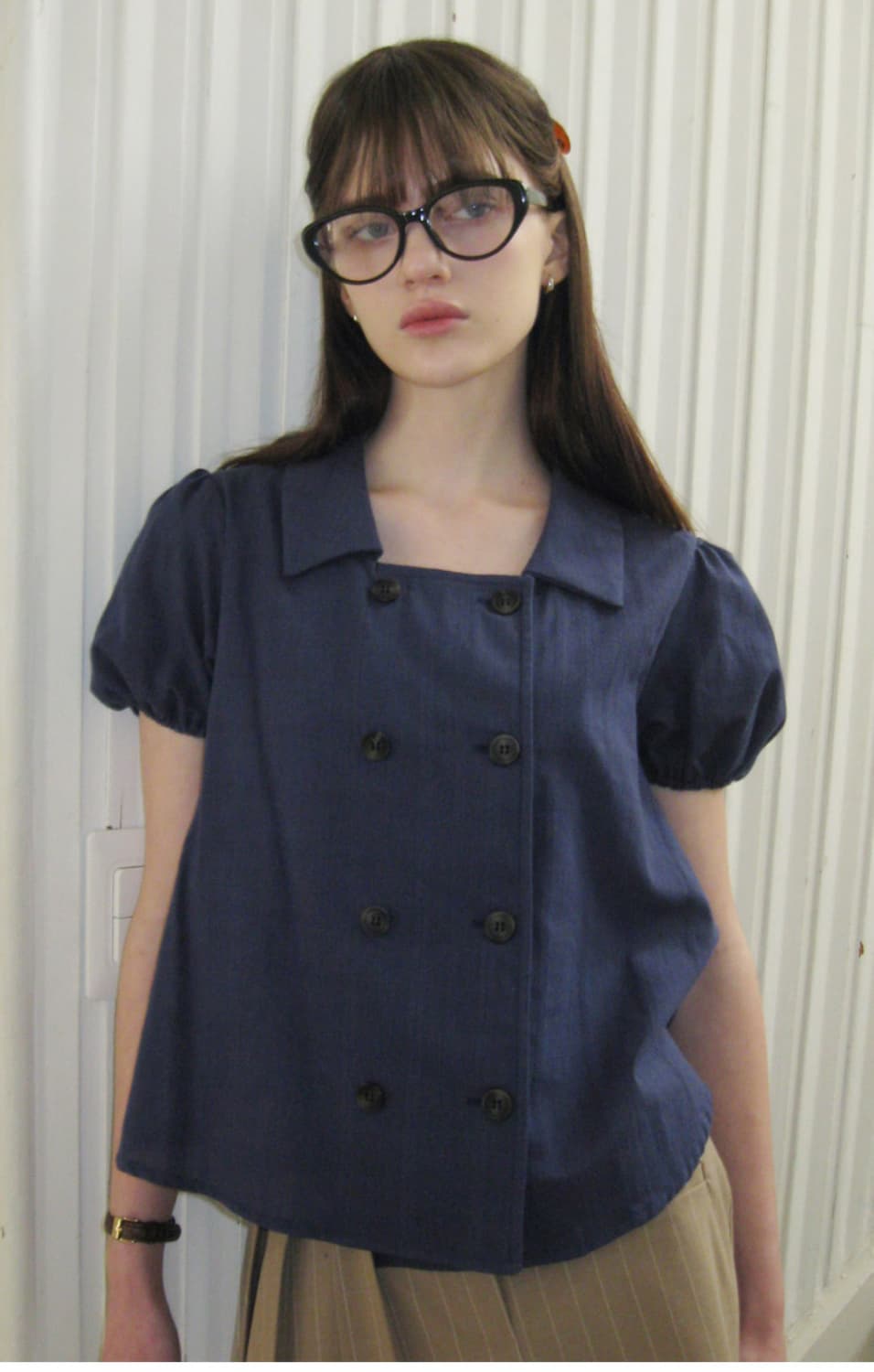 레터프롬문 버드 체크 블라우스 상품이미지3