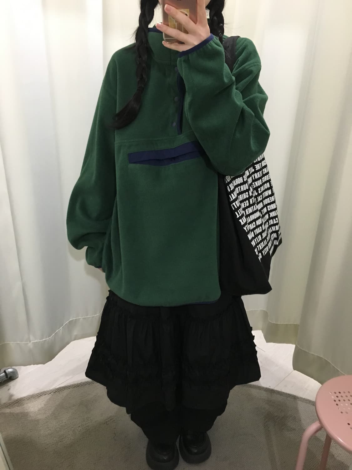 오버핏 올드스쿨 반집업 후리스 상품이미지4