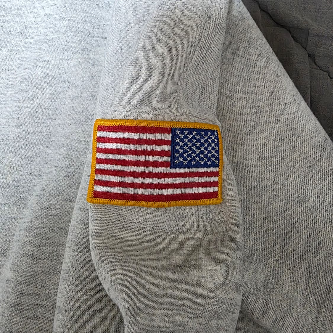 [XL] 90s 러셀 애슬레틱 아멘시칸 플래그 패치 라이트 그레이 후드티 상품이미지3