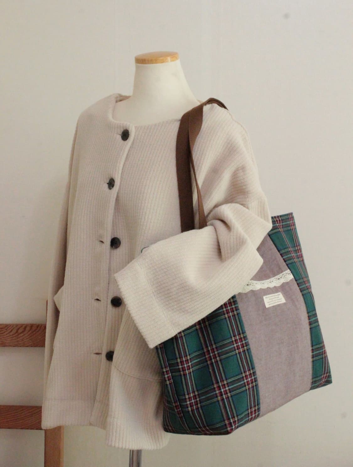 핸드메이드 체크 가방 빅백 상품이미지4