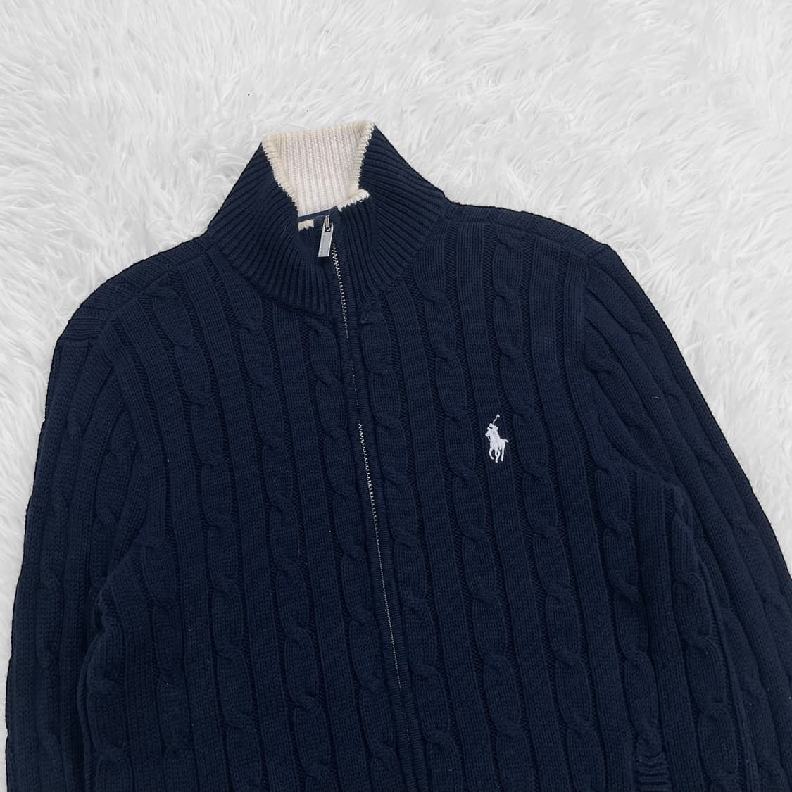 폴로 랄프로렌 포니 로고 케이블 니트 집업 네이비 상품이미지3