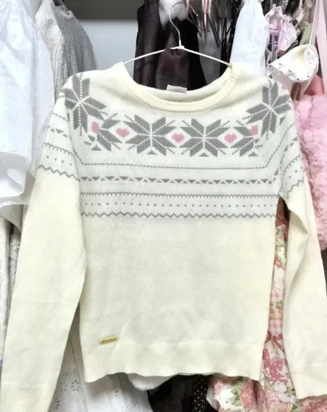 (4벌 일괄가)리본 도트 눈송이 니트 가디건 나시 라떼갸루 러블리 모리걸 상품이미지3