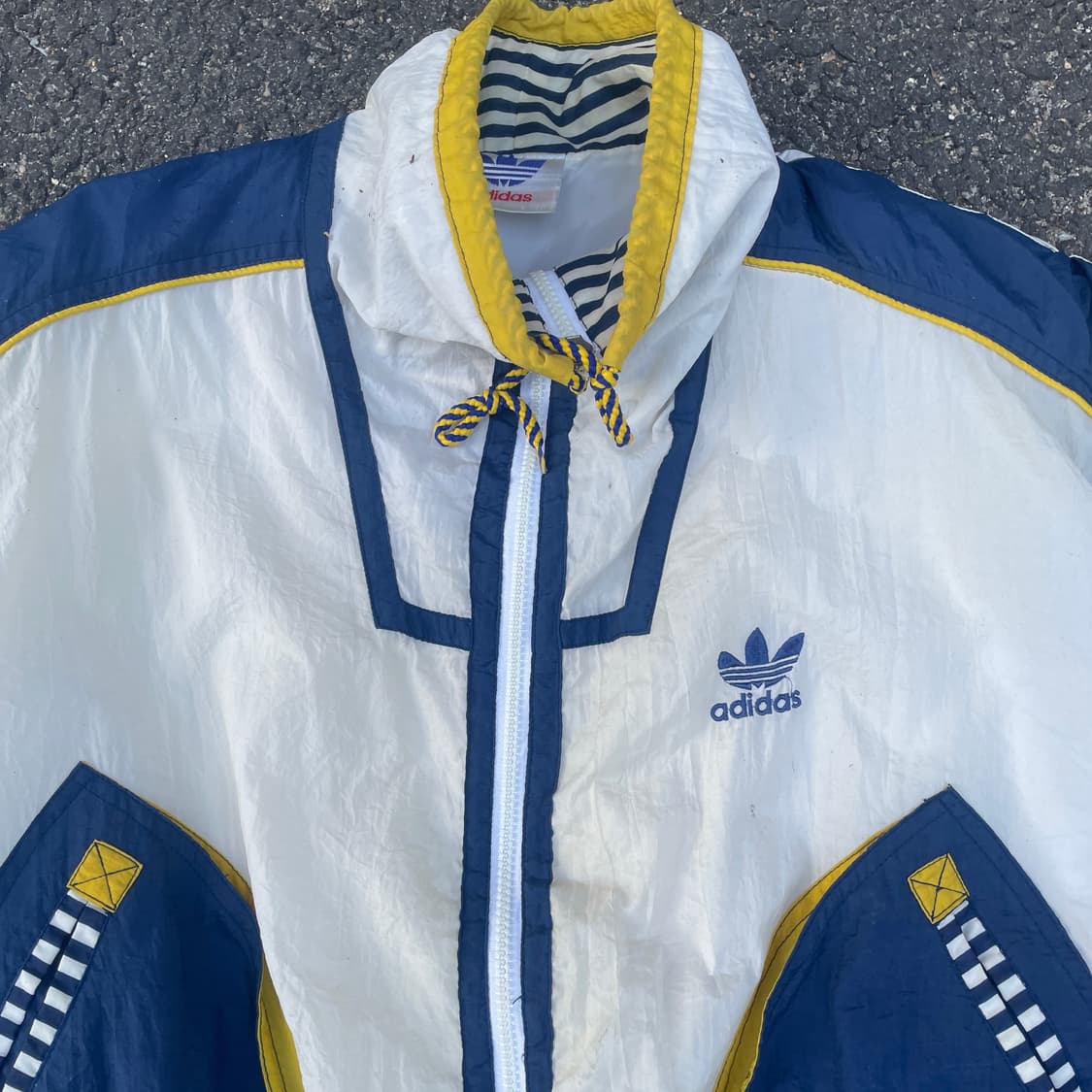 80s 아디다스 대대장 빅로고 자수 트랙자켓 올드스쿨 바람막이 XL 상품이미지4