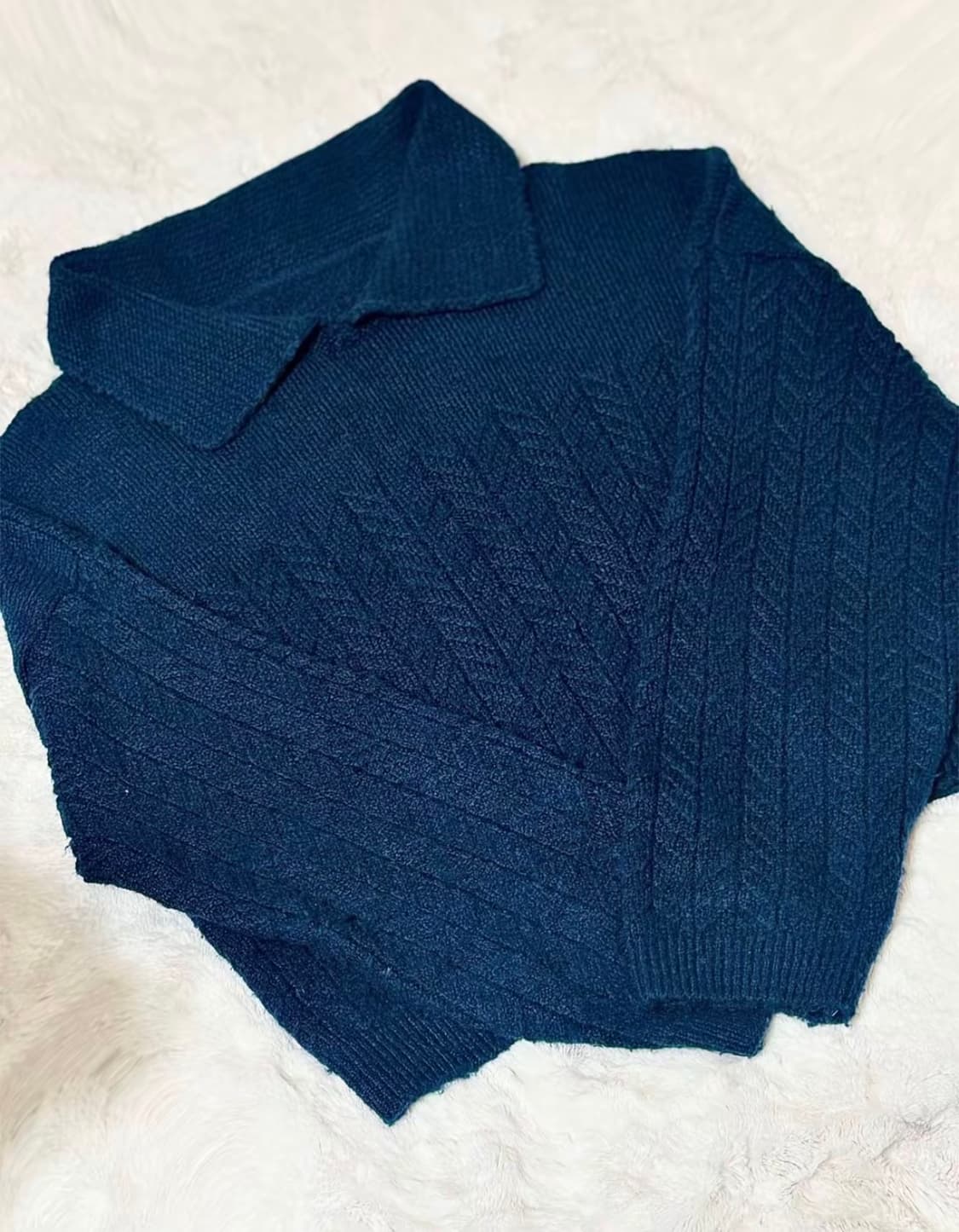 청록색 카라 꽈배기 포인트 니트 상품이미지1