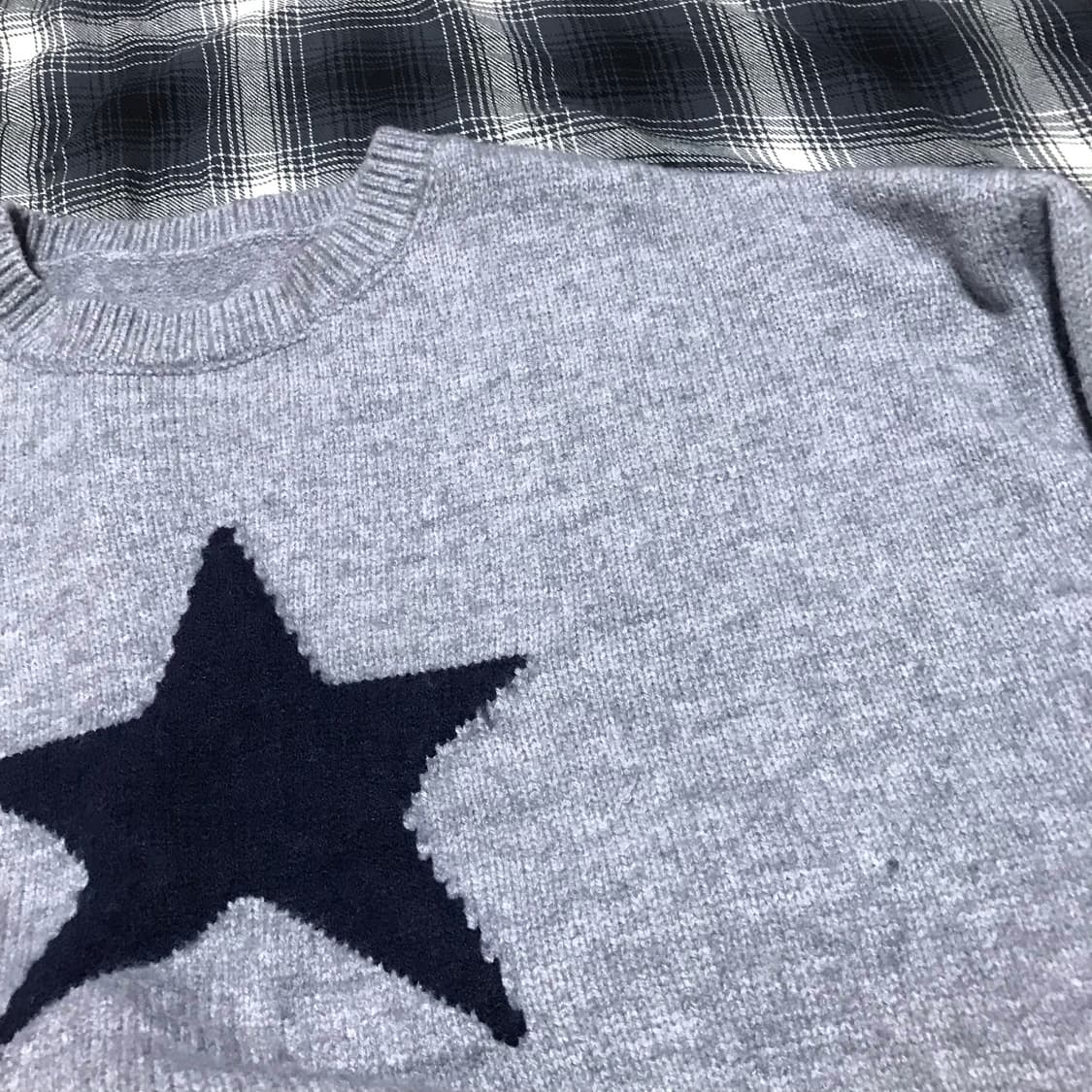 재팬 헤비 빈티지 별 니트 스웨터 멜란지 그레이 오버핏 상품이미지2