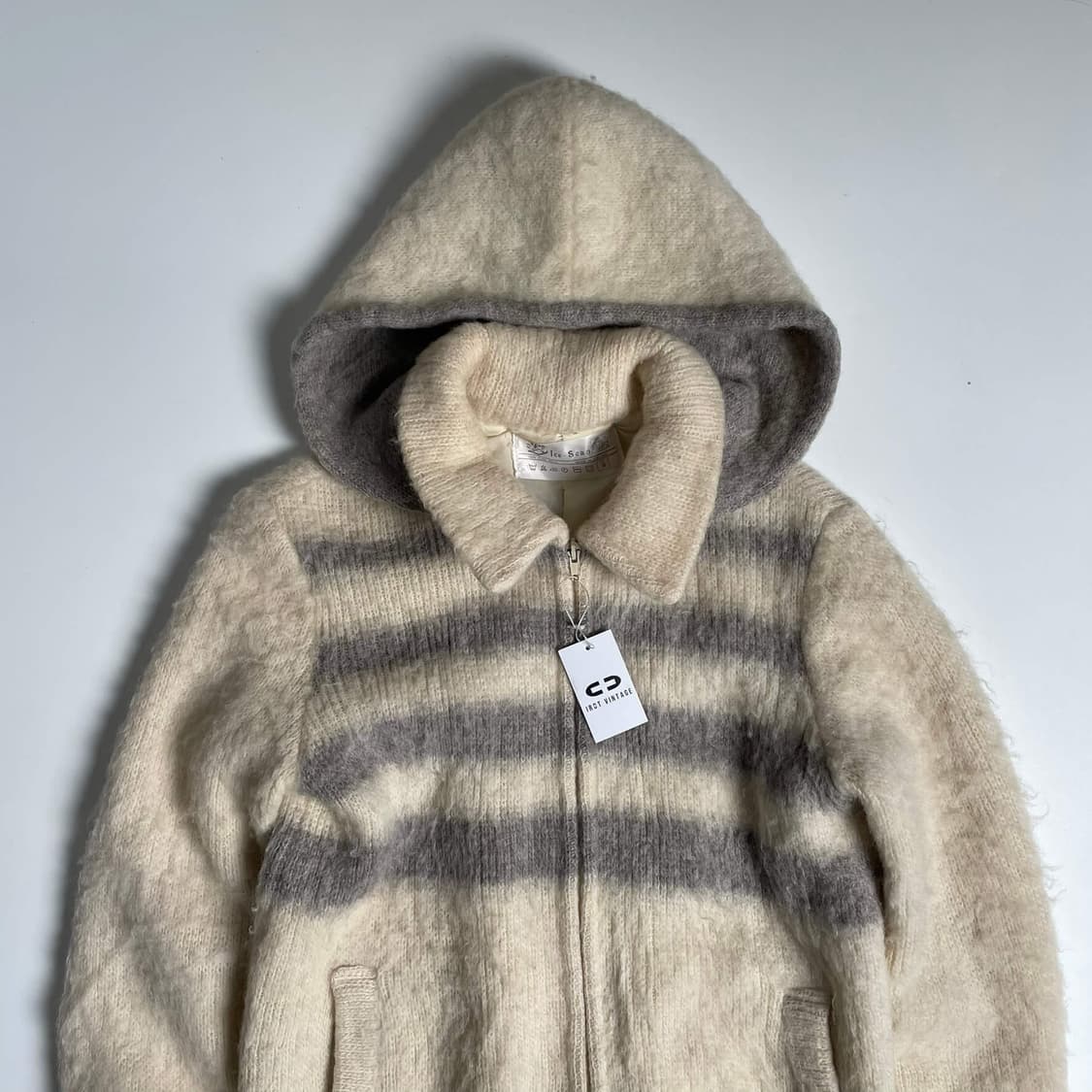 Ice scan  화이트 스트라이프 울 100 후드 집업 상품이미지2